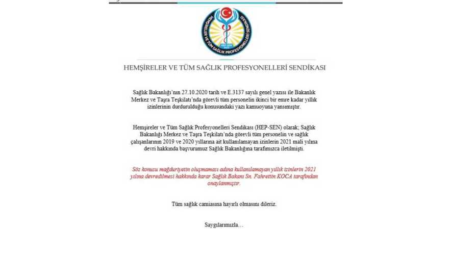 Yıllık İzinlerin 2021 Yılına Devri