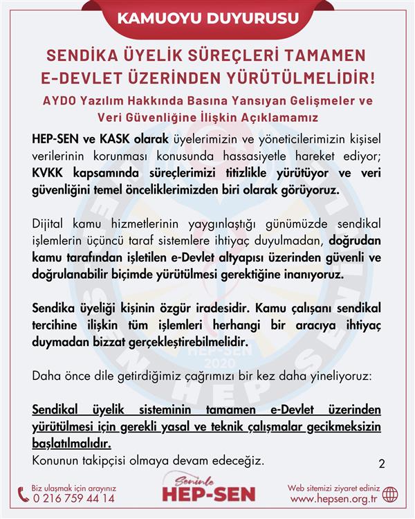 SENDİKA ÜYELİK SÜREÇLERİ TAMAMEN E-DEVLET ÜZERİNDEN YÜRÜTÜLMELİDİR!